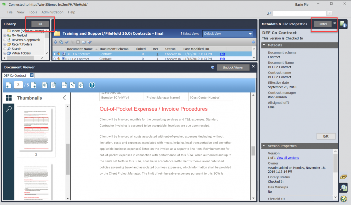 The FDA with the library tree in "partial" mode and metadata pane in “full” mode