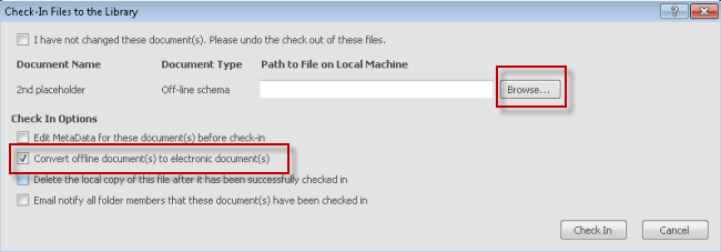 Check in - Convert offline schema format to electronic document