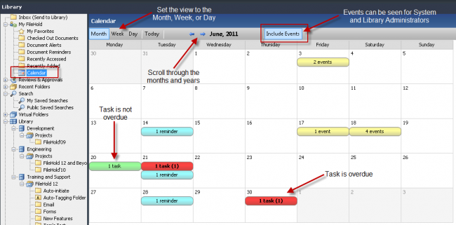 Document management event calendar