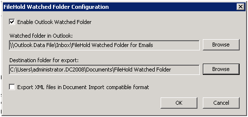 FileHold Outlook Watched Folder Configuration