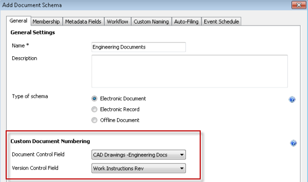 Document and version control fields on schema