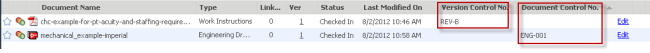 Document and version control numbers in folder view