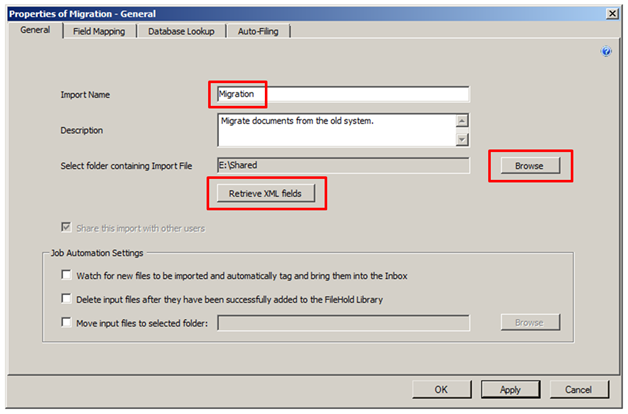 Manage imports - migration configuration