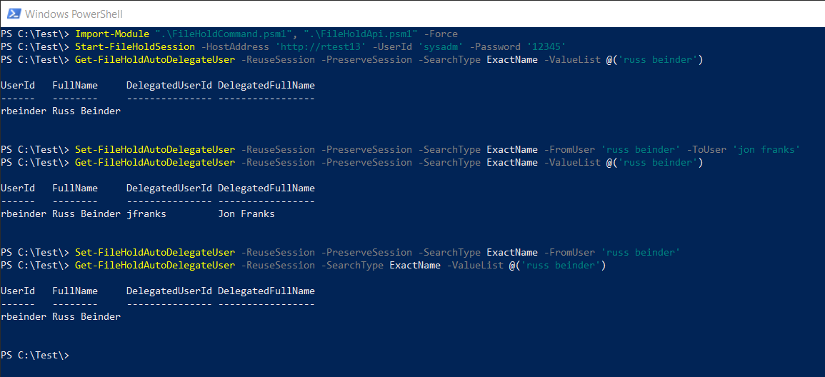 setting auto-delegate for other users using Powershell and the API
