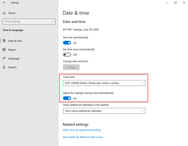 SQL date and time settings